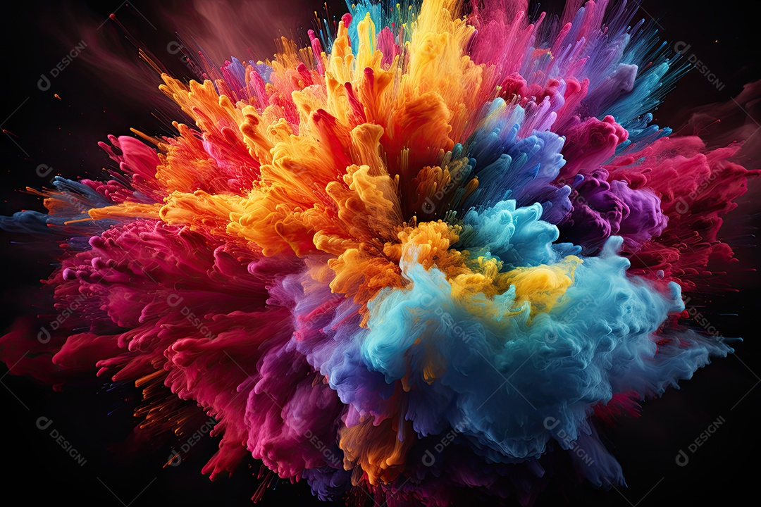 Explosão colorida abstrata em fundo preto gerado por IA