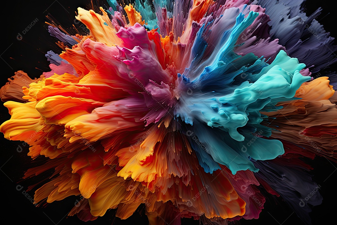 Explosão colorida abstrata em fundo preto gerado por IA