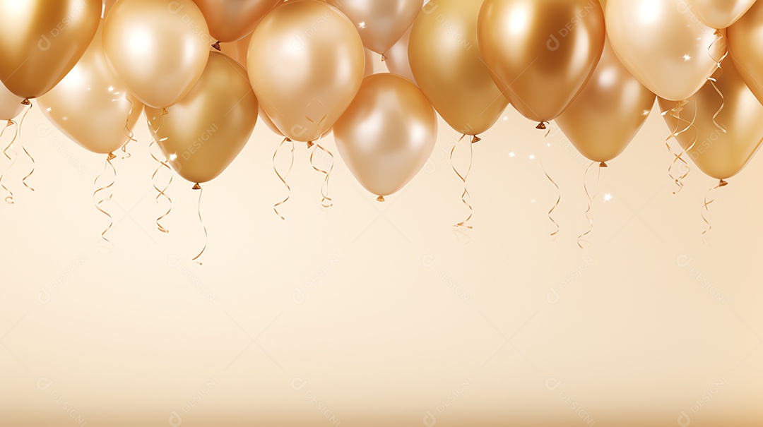 Banner de festa de celebração com balões dourados em fundo brilhante com espaço de cópia, conceito de férias