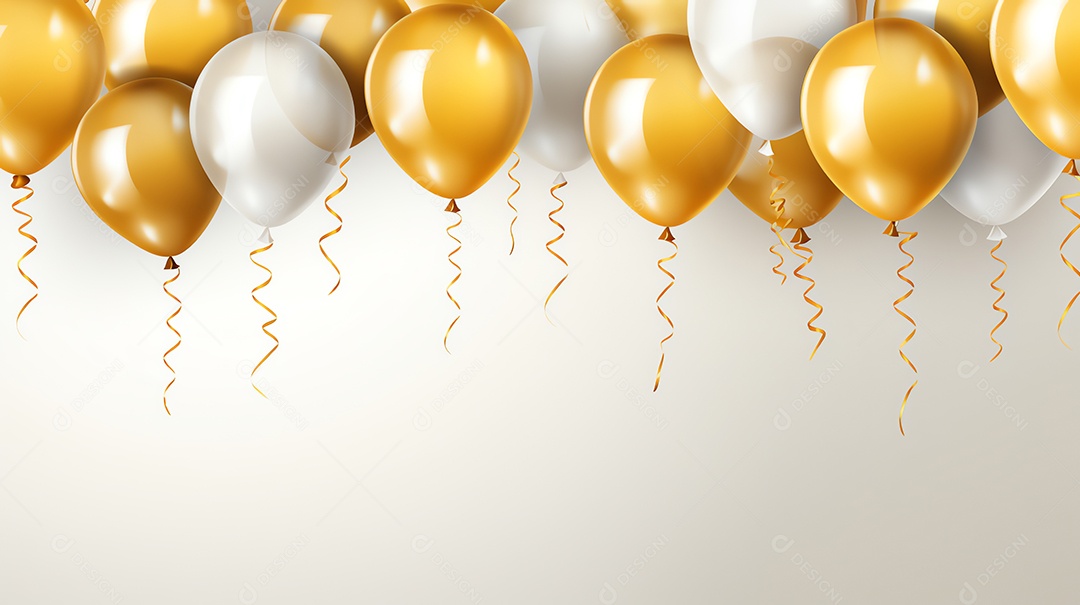 Banner de festa de celebração com balões dourados em fundo brilhante com espaço de cópia, conceito de férias