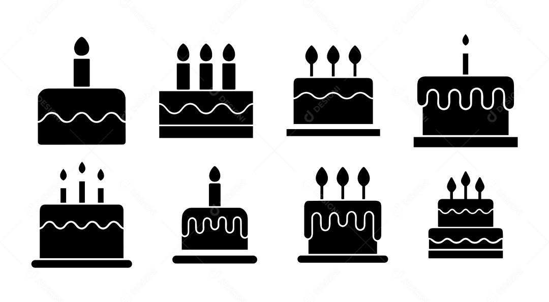 Conjunto de Ícones de Bolo de Aniversário Vetor EPS