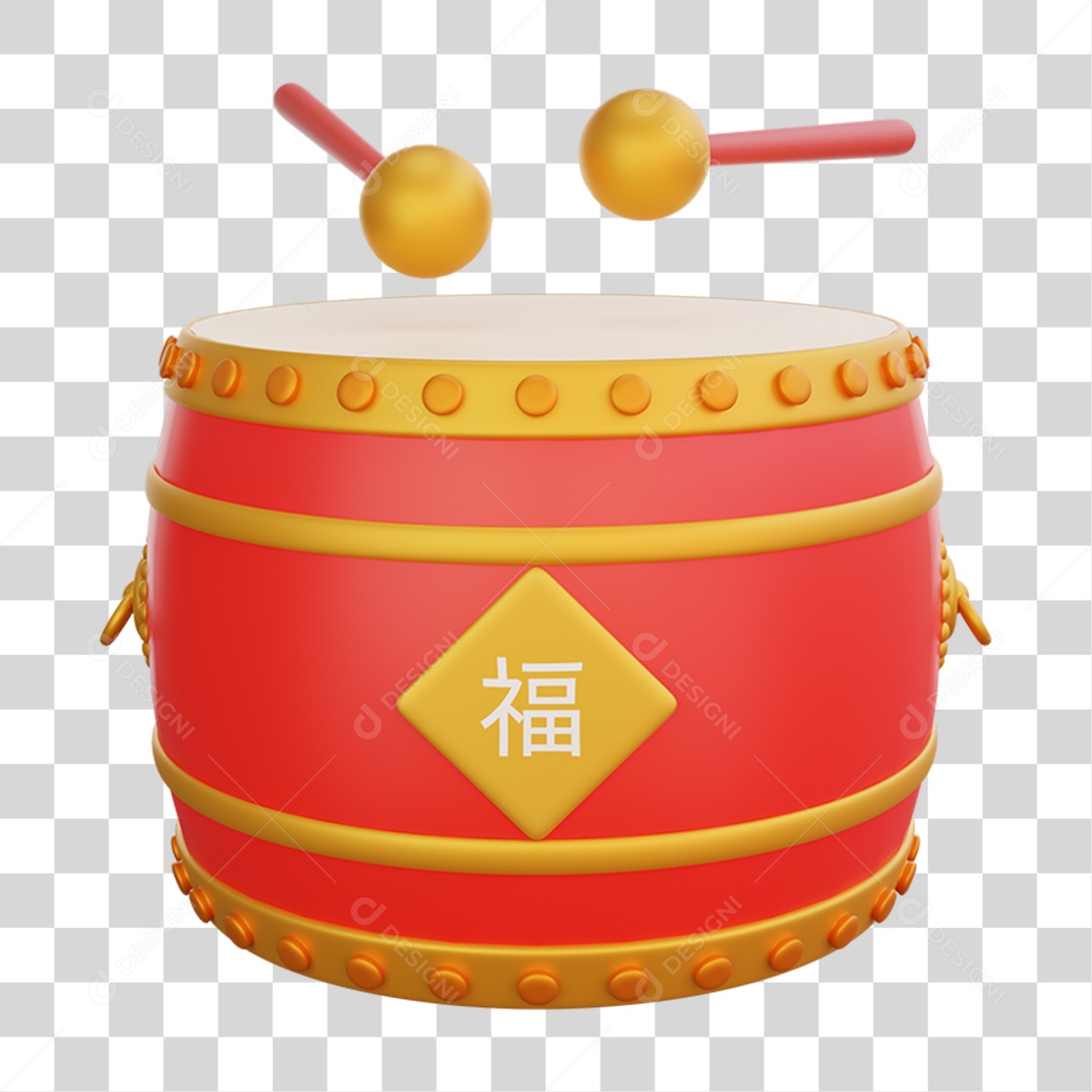 Elemento 3D Tambor da Cultura Chinesa PNG Transparente