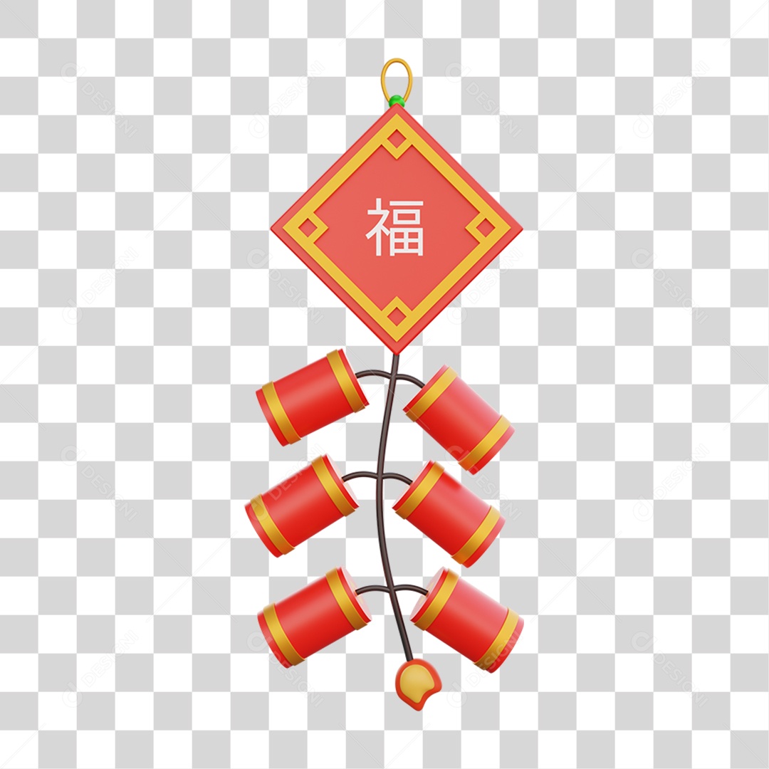 Elemento 3D Fogos da Cultura Chinesa PNG Transparente