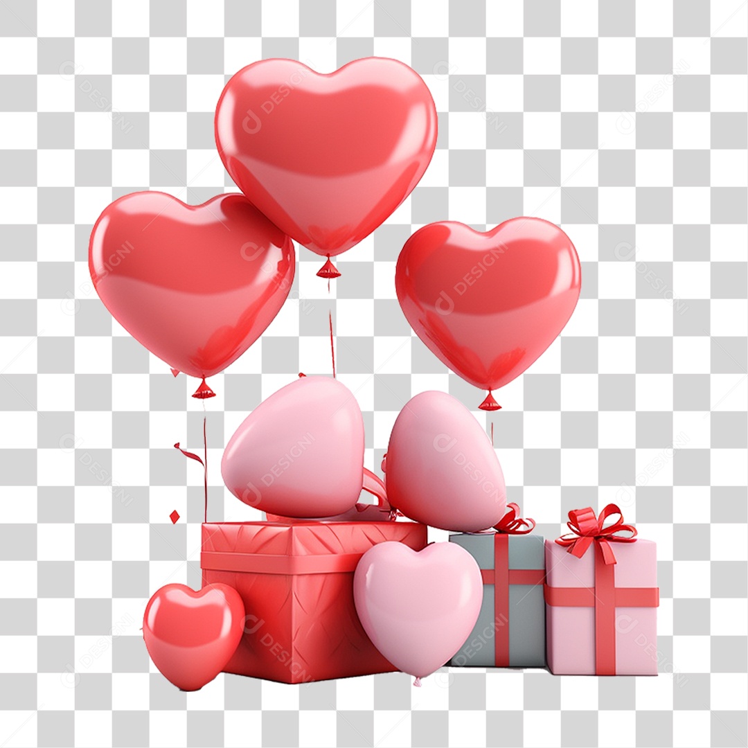 Balões de Coração Dia dos Namorados PNG Transparente