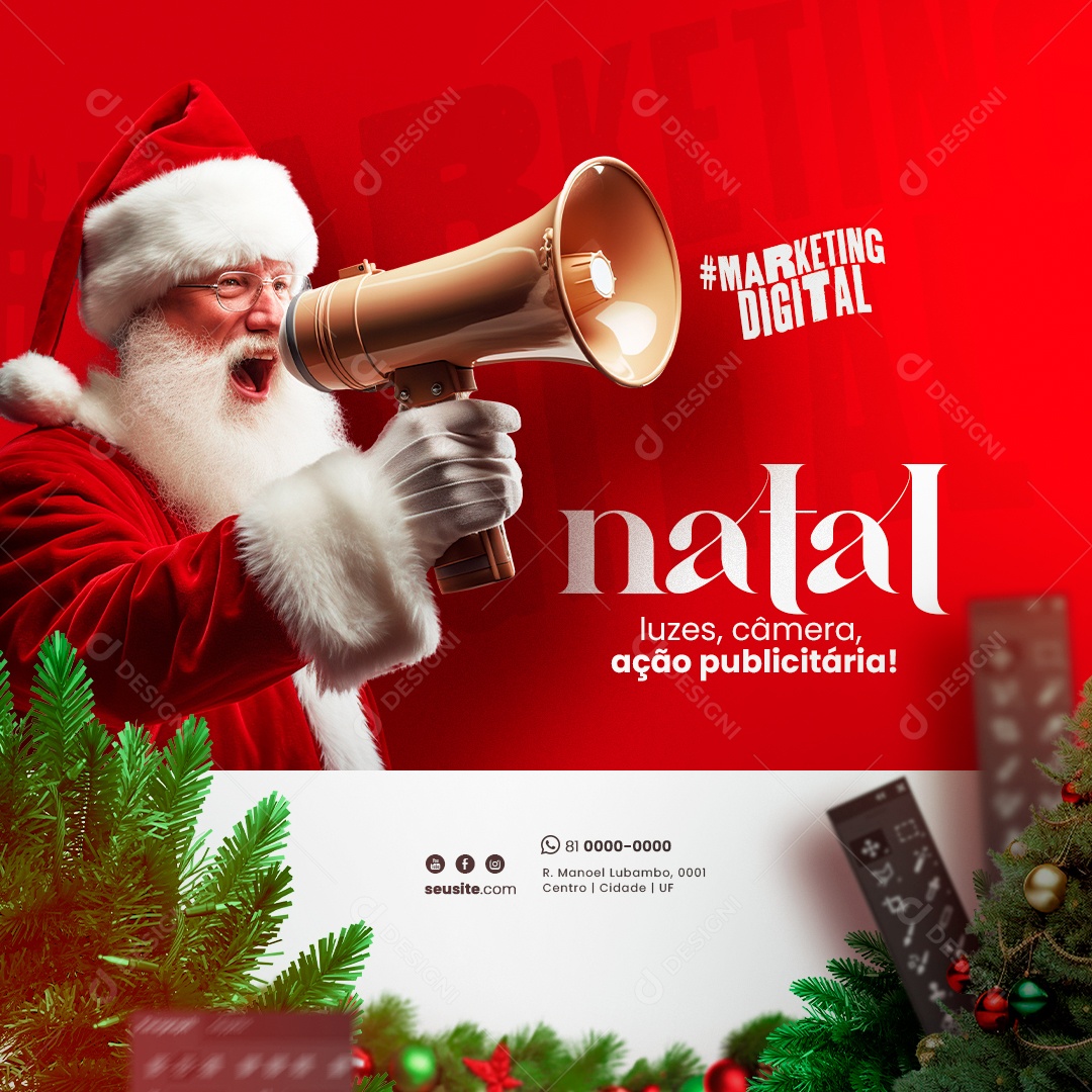 Marketing Natal Luzes Câmera Ação Publicitária Social Media PSD Editável