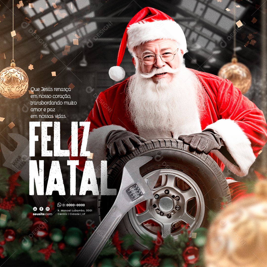 Social Media Feliz Natal Transbordando Amor e Paz Borracharia PSD Editável