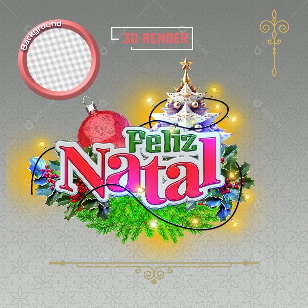 Selo 3D Feliz Natal Para Composição PSD