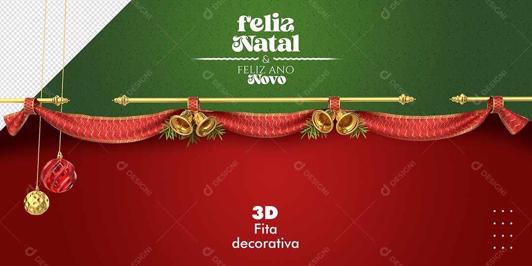 Feliz Natal & Feliz Ano Novo Fita Decorativa 3D para Composição PSD
