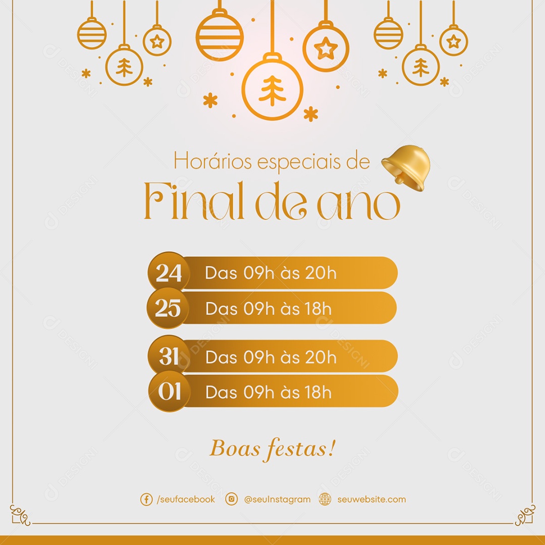 Social Media Horários Especiais De Fim De Ano Boas Festas PSD Editável