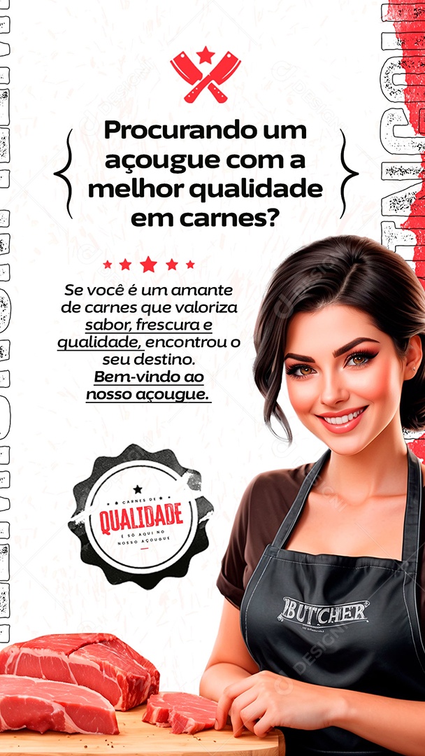 Story Procurando Açougue com a Melhor Qualidade em Carnes Social Media PSD Editável