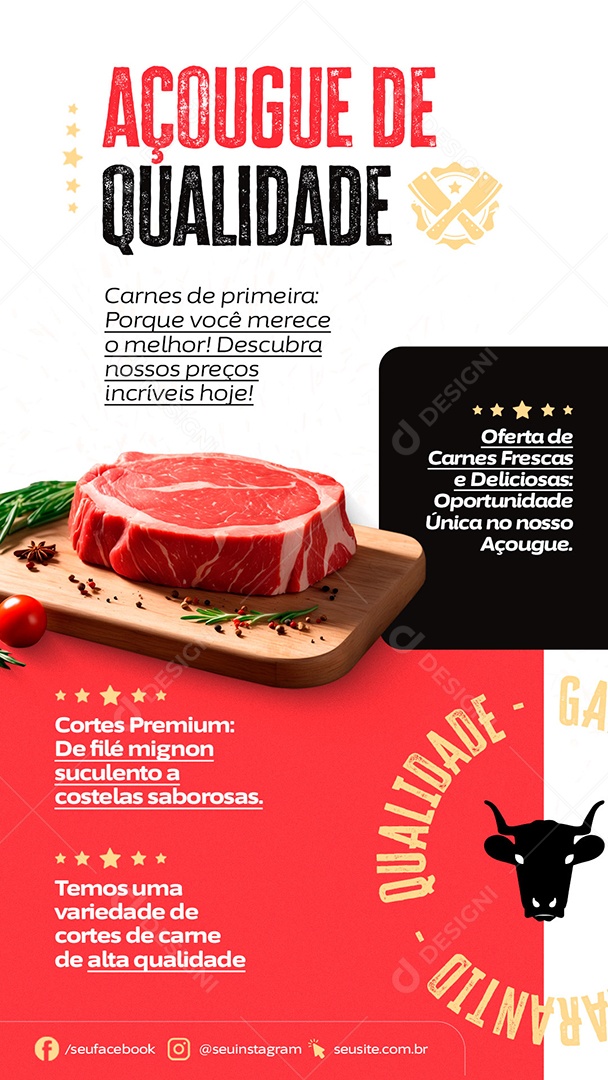 Story Açougue de Qualidade Oferta de Carnes Frescas e Deliciosas Social Media PSD Editável