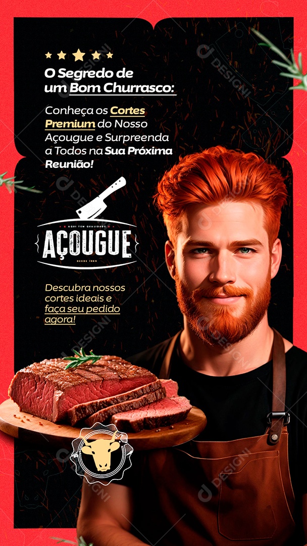 Story Aqui tem Qualidade Açougue Descubra nossos Cortes Ideias e Faça seu Pedido Agora Social Media PSD Editável