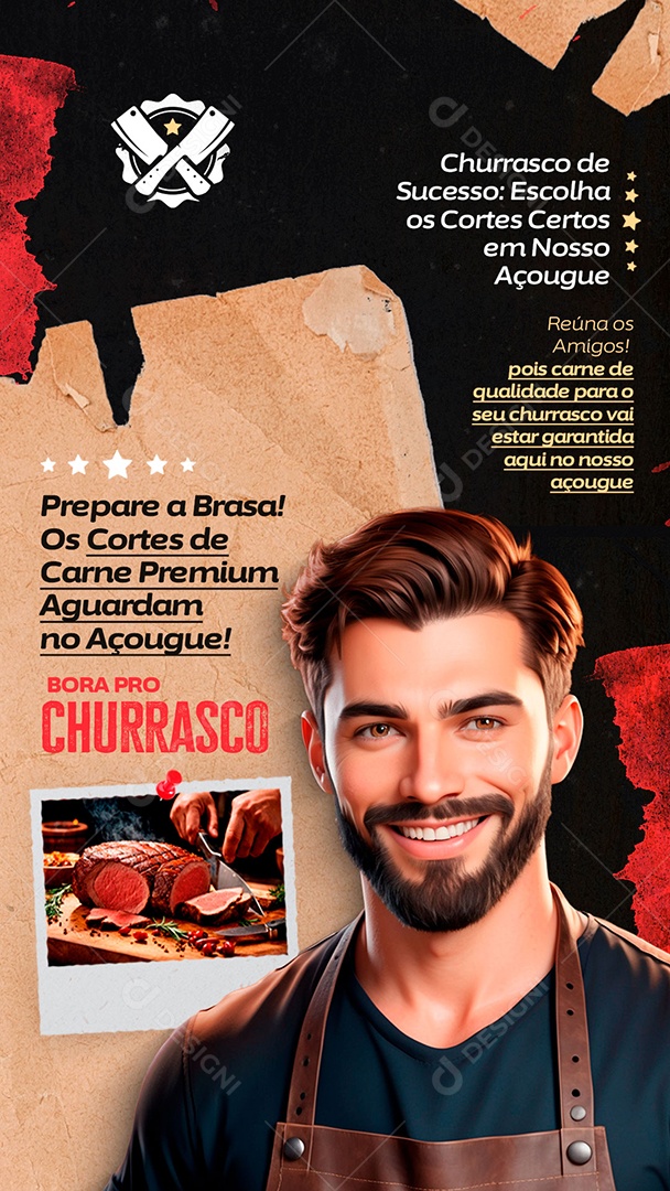 Story Prepare a Brasa os Cortes de Carne Premium Aguardam no Açougue Social Media PSD Editável