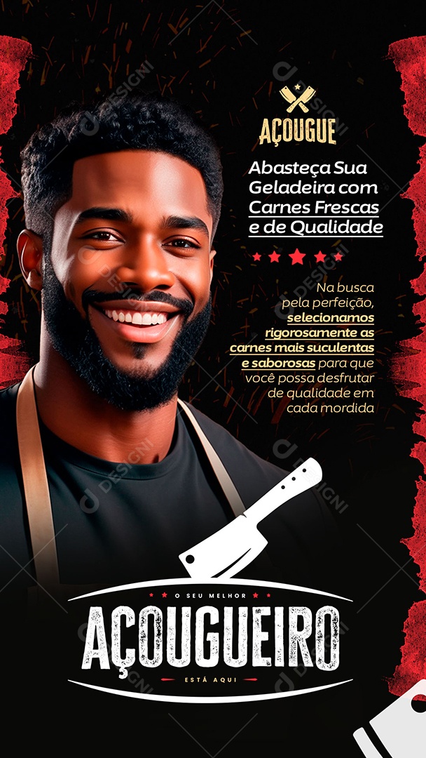 Story Açougue Abasteça sua Geladeira com Carnes Frescas e de Qualidade Social Media PSD Editável