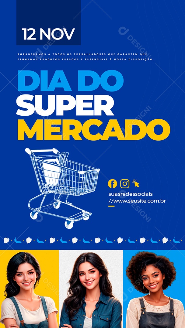 Story Dia Do Supermercado 12 De Novembro Agradecemos a Todos os Trabalhadores Social Media PSD Editável
