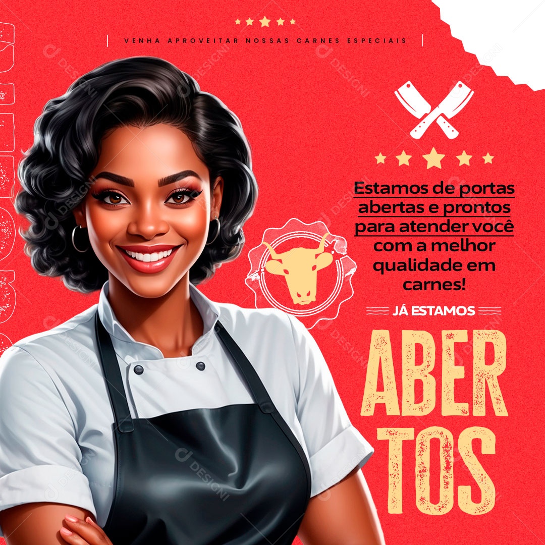 Açougue Venha Aproveitar nossas Carnes Especiais Social Media PSD Editável