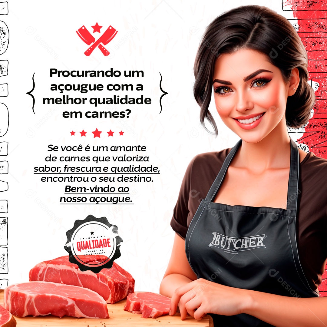 Procurando Açougue com a Melhor Qualidade em Carnes Social Media PSD Editável