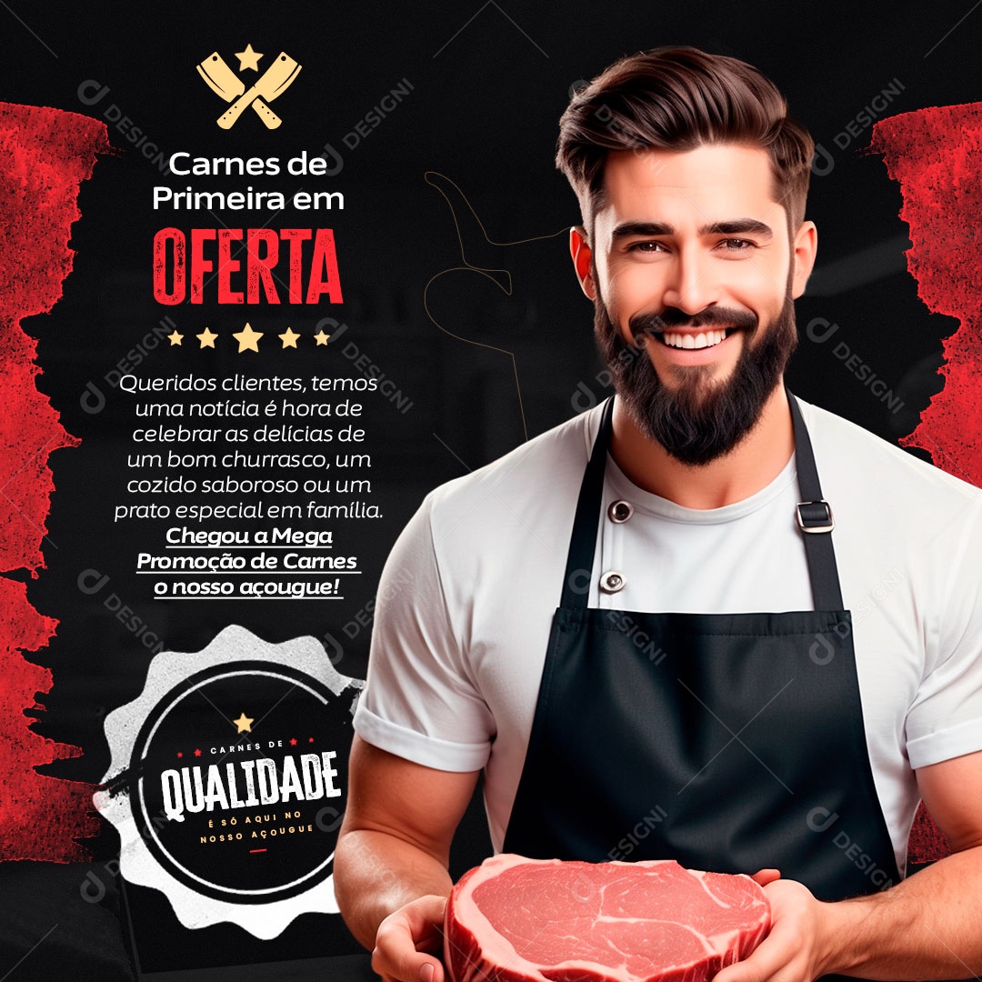 Açougue Carnes de Primeira em Oferta Social Media PSD Editável