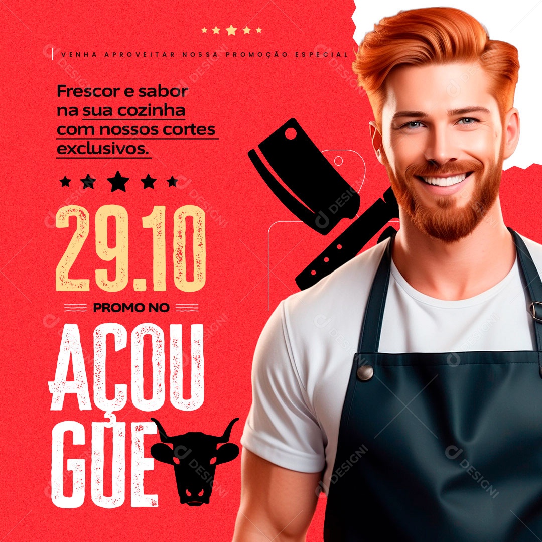 Açougue Frescor e Sabor na sua Cozinha com nossos Cortes Exclusivos Social Media PSD Editável