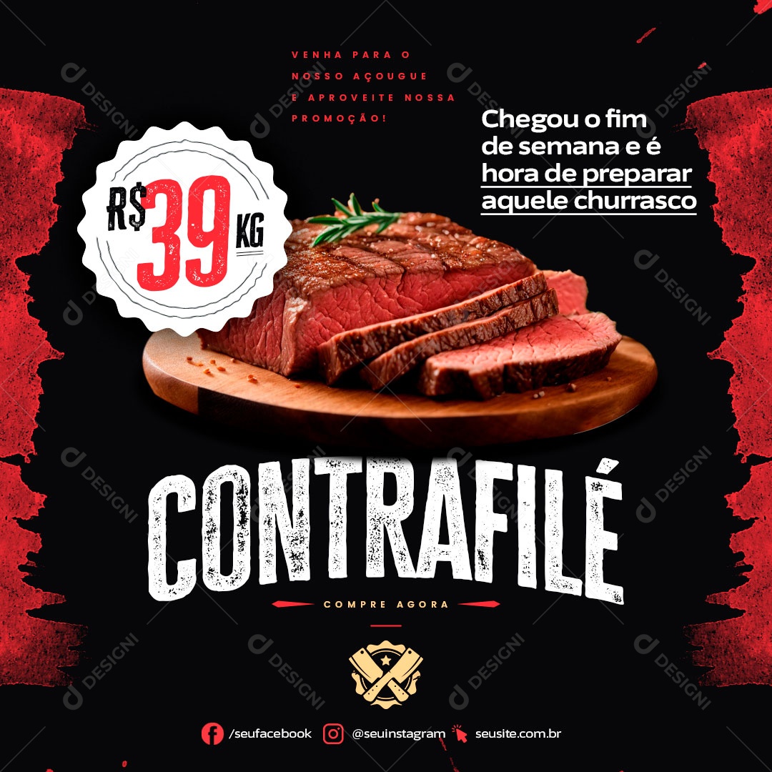 Venha para o nosso Açougue e Aproveite nossa Promoção Contrafilé Compre Agora Social Media PSD Editável