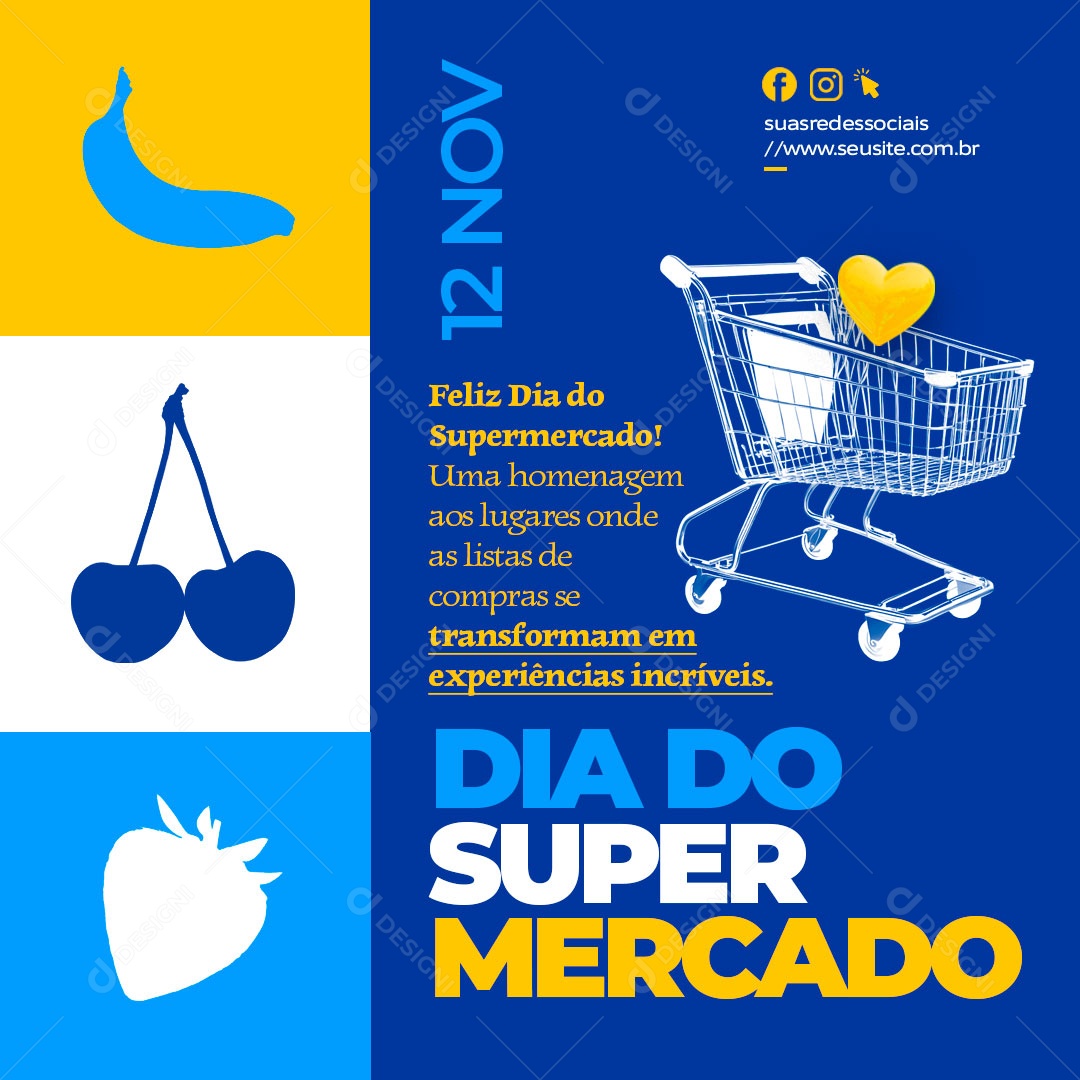 Dia do Supermercado 12 de Novembro uma Homenagem aos Lugares onde as Listas de Compras Social Media PSD Editável