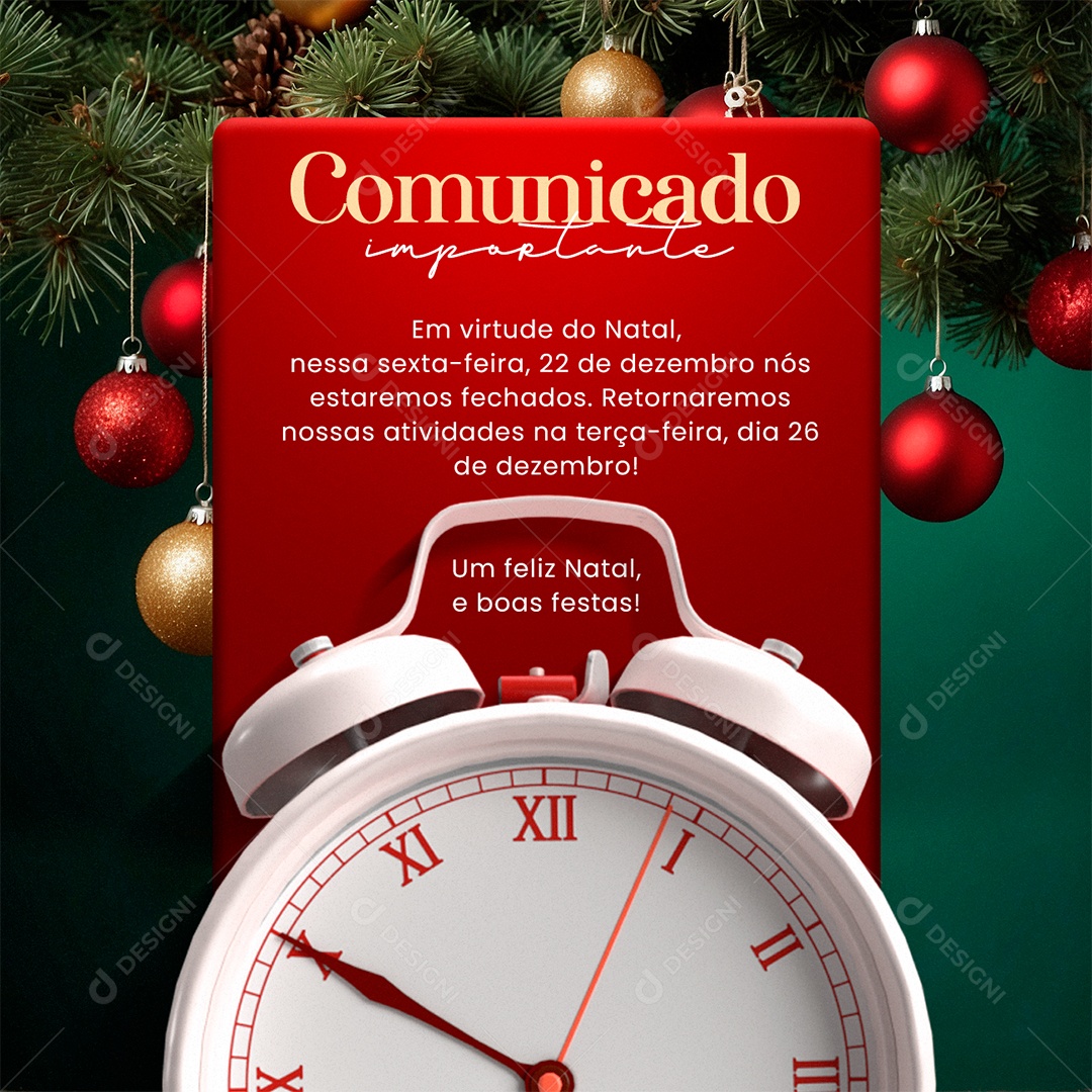 Comunicado Importante Em Virtude do Natal Estaremos Fechado Social Media PSD Editável