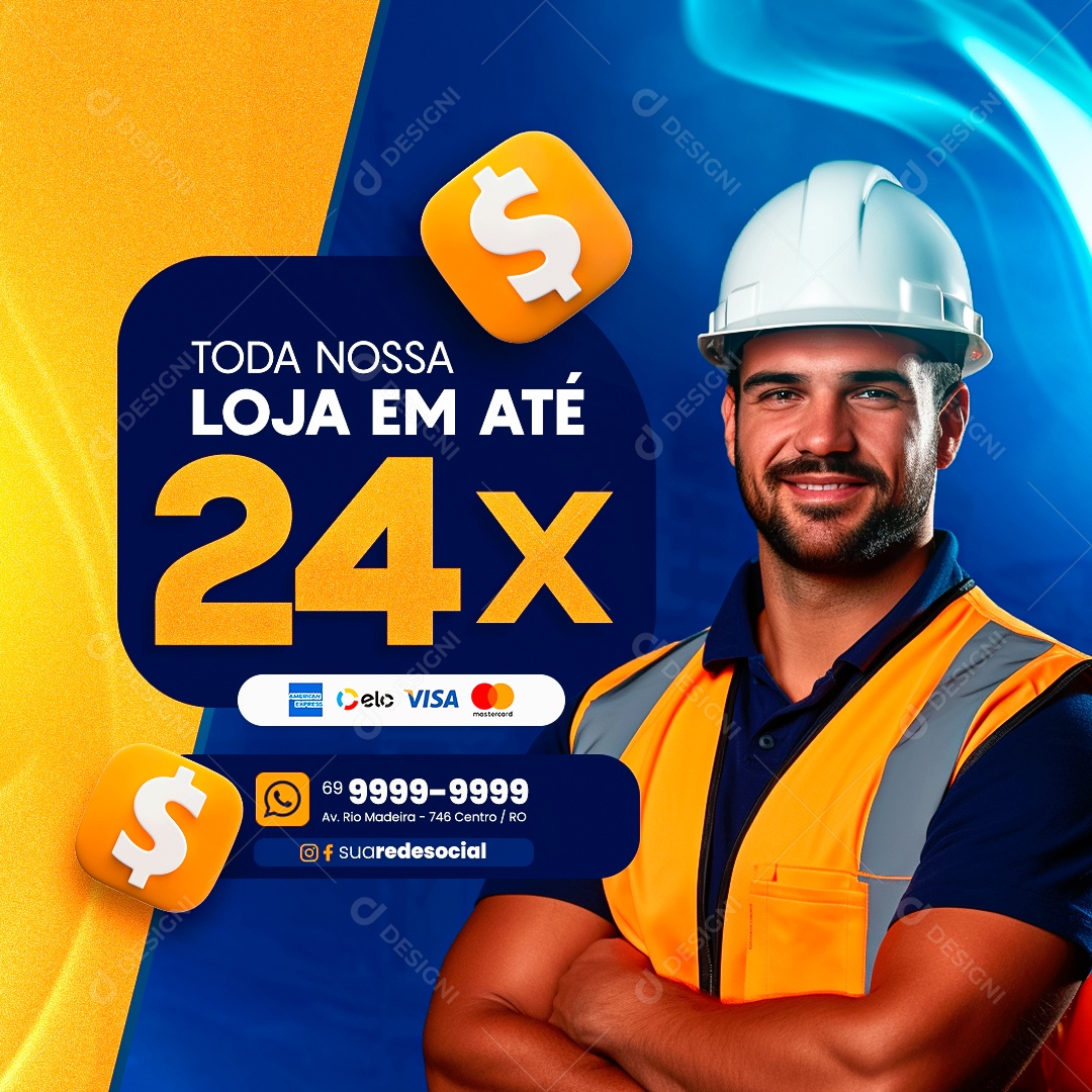 Materiais de Construção Toda Nossa Loja em Até 24x Social Media PSD Editável