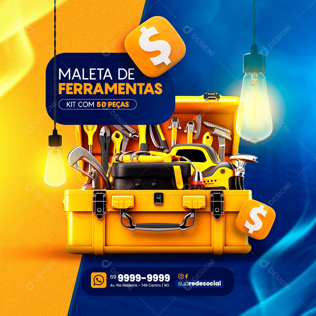 Materiais de Construção Maleta De Ferramentas Kit com 50 Peças Social Media PSD Editável