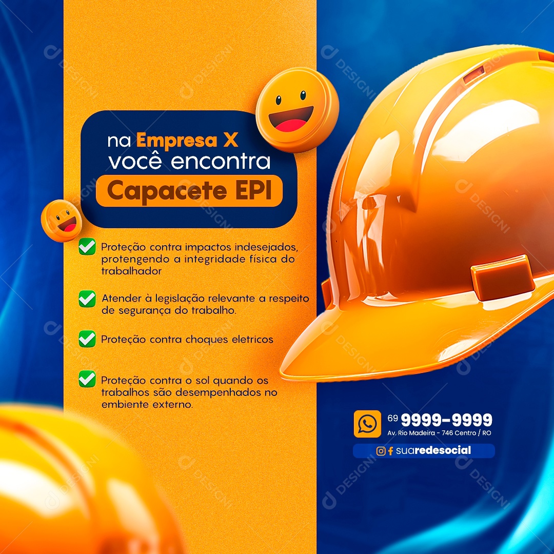 Materiais de Construção na Empresa X Você Encontra Capacete EPI Engenheiro Social Media PSD Editável