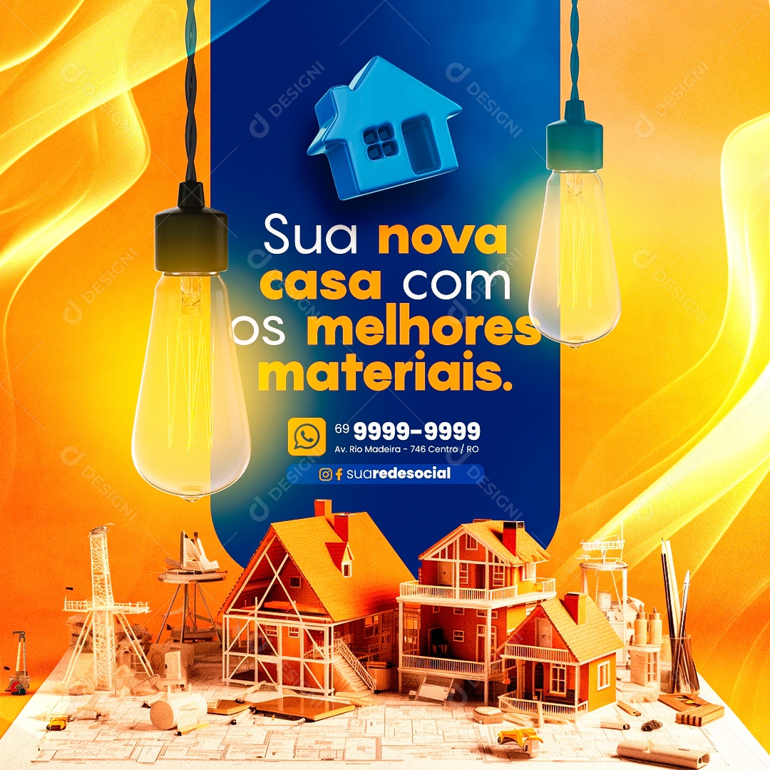 Materiais de Construção Sua Nova Casa com Os Melhores Materiais Social Media PSD Editável