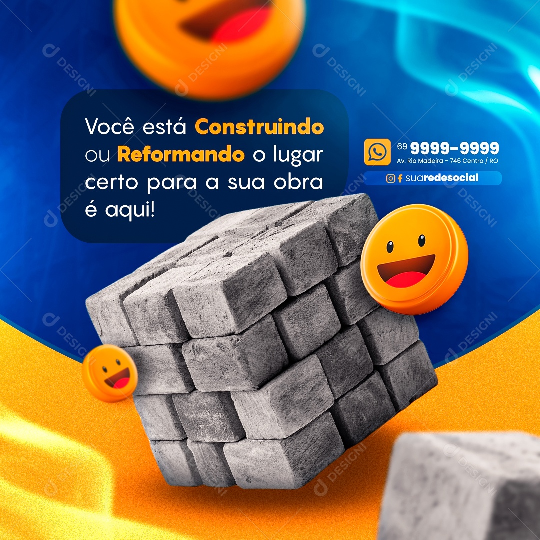Materiais de Construção Você Está Construindo ou Reformando o Lugar Certo para a sua Obra Social Media PSD Editável