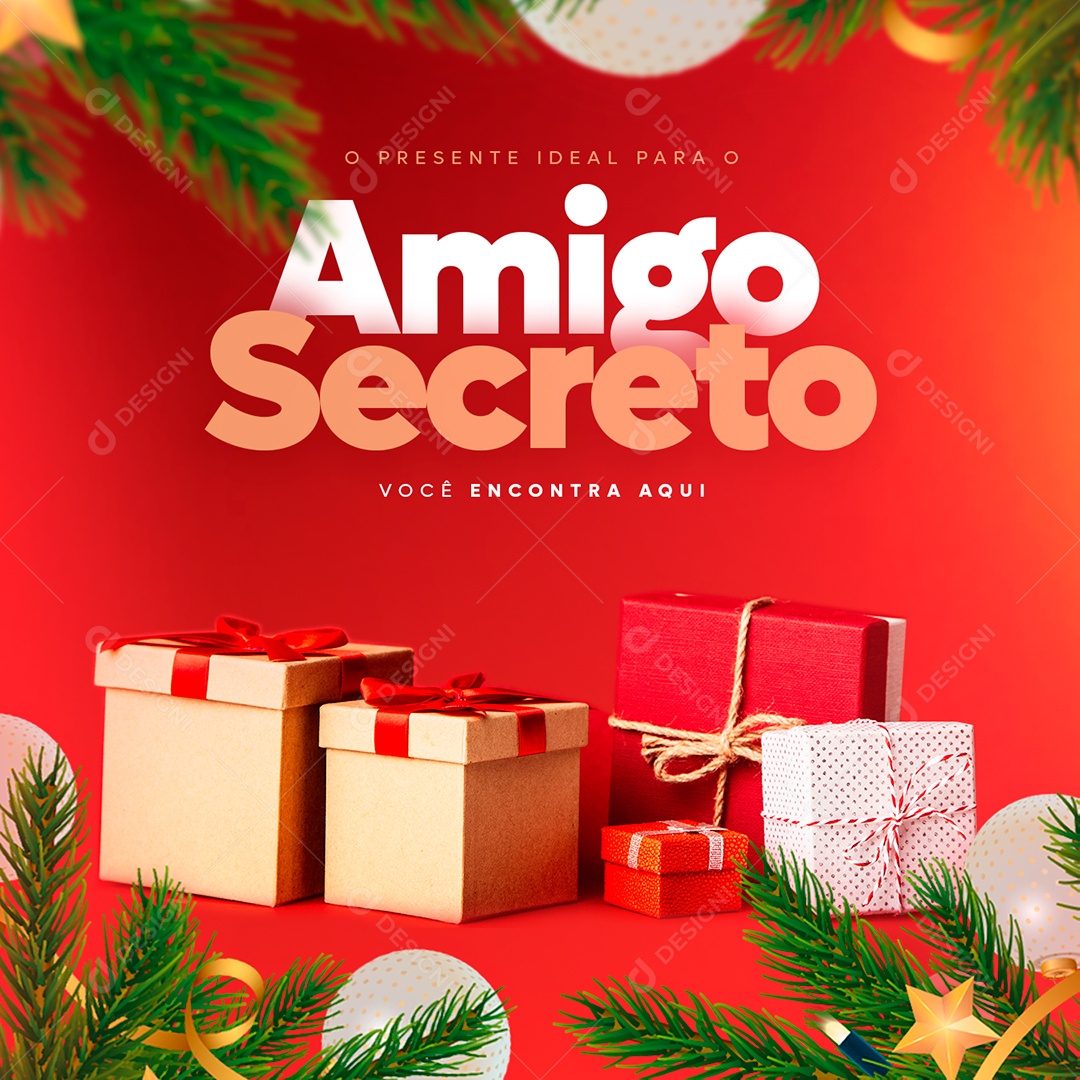 Feliz Natal O Presente Ideal para o Amigo Secreto Você Encontra Aqui Social Media PSD Editável