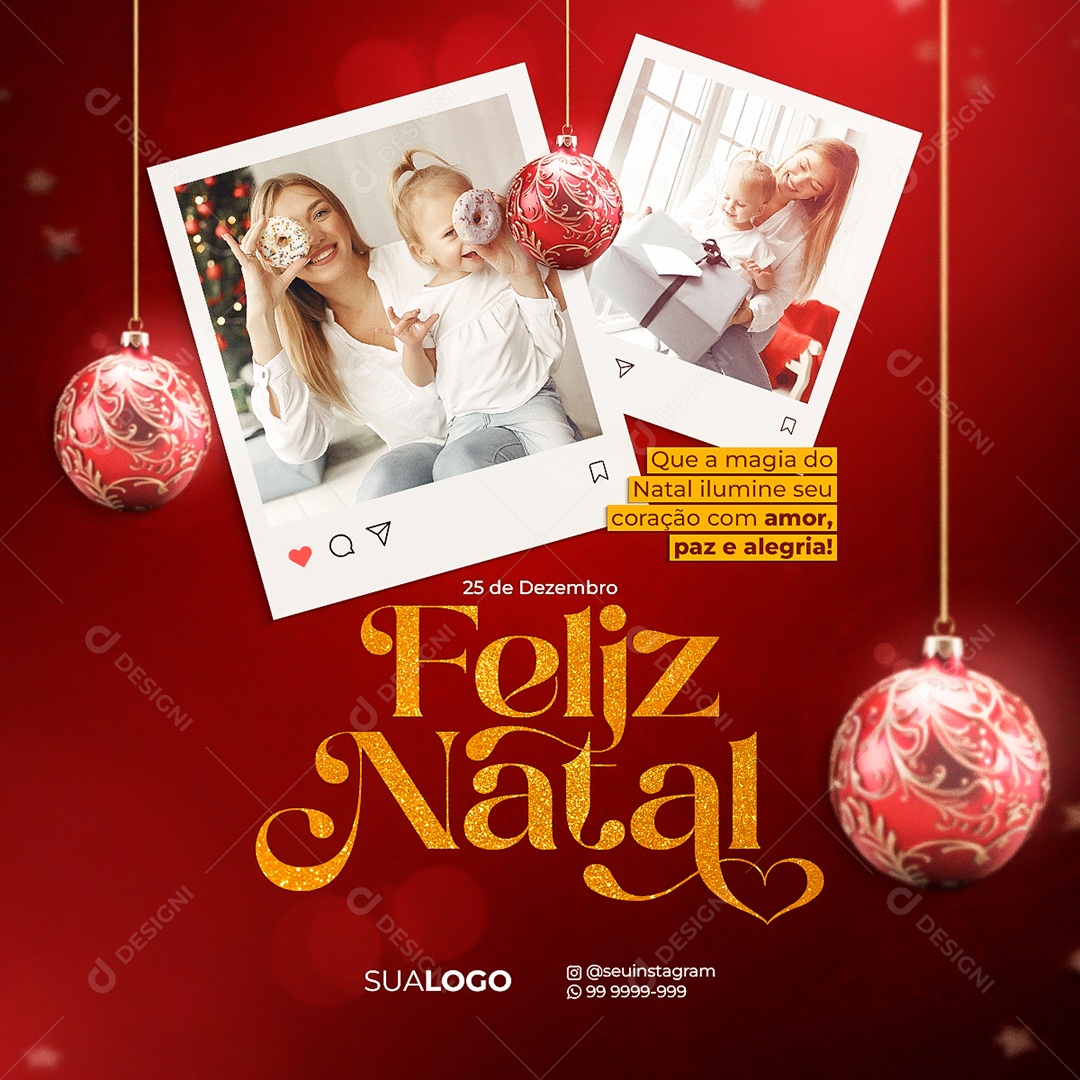 Feliz Natal Que a Magia do Natal Ilumine seu Coração com Amor Paz e Alegria Social Media PSD Editável