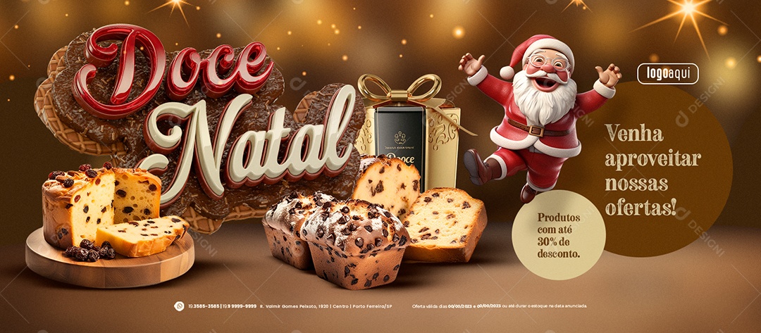 Social Media Banner Doce Natal Supermercado Panetones Venha Aproveitar nossas Ofertas PSD Editável