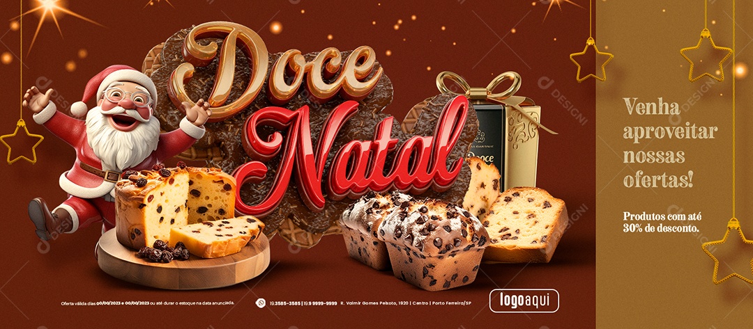 Banner Doce Natal Supermercado Panetones Venha Aproveitar nossas Ofertas Social Media PSD Editável