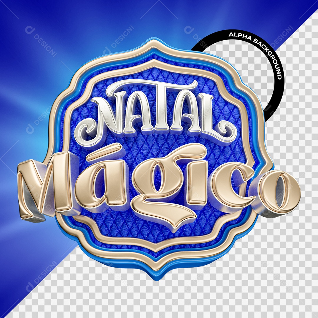 Natal Mágico Selo 3D Cinza Azul e Dourado para Composição PSD
