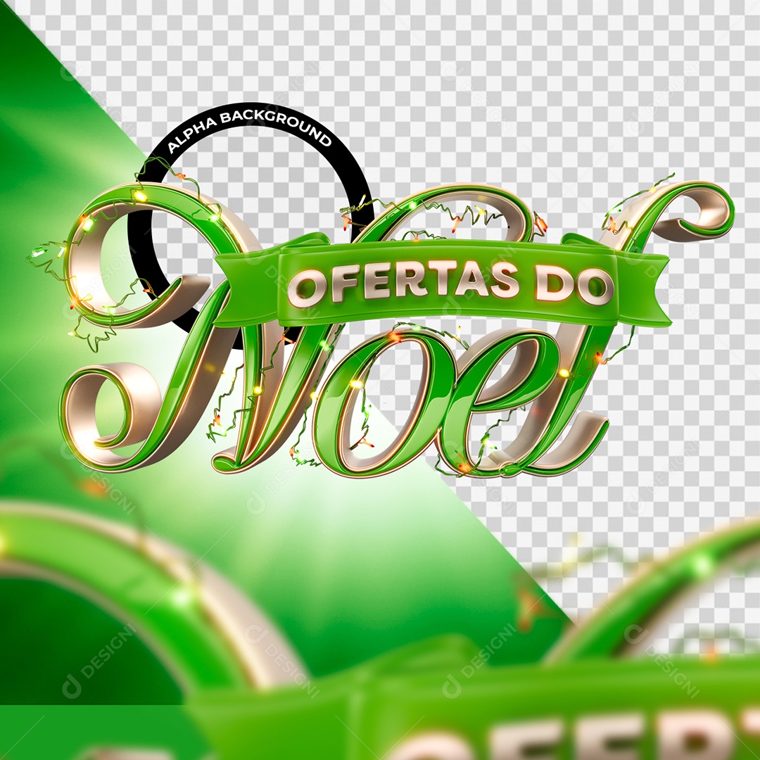 Ofertas Do Noel Selo 3D Verde e Dourado para Composição PSD