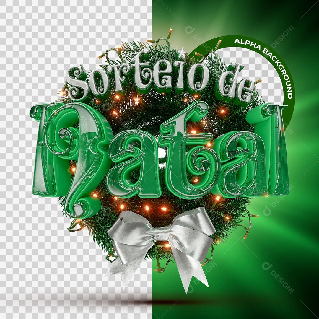 Sorteio de Natal Selo 3D Verde e Cinza para Composição PSD