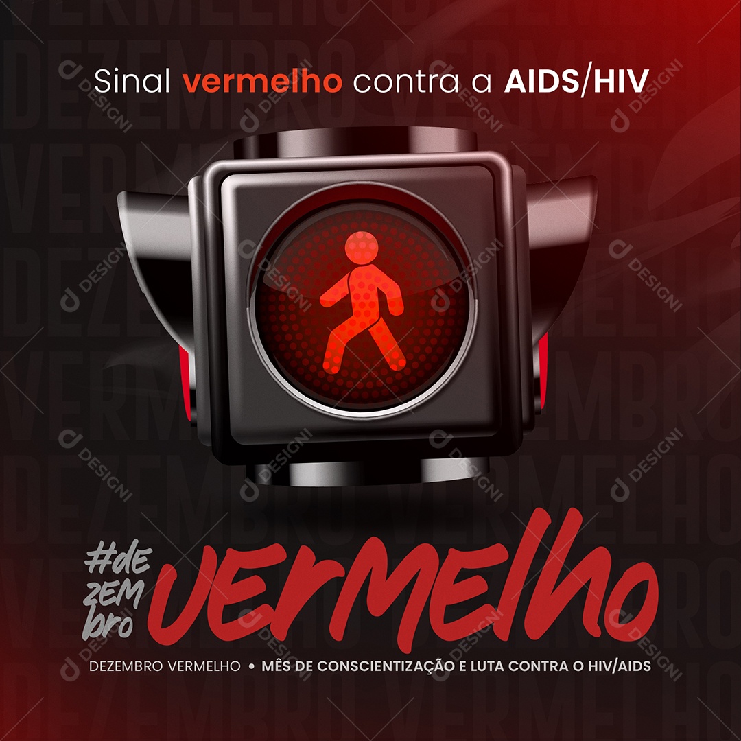 Feed Sinal Vermelho Contra a AIDS HIV Dezembro Vermelho Social Media PSD Editável