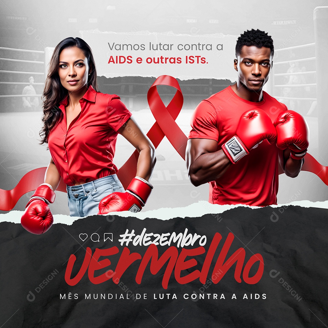 Social Media Feed Vamos Lutar Contra a AIDS e Outras ISTs Dezembro Vermelho PSD Editável