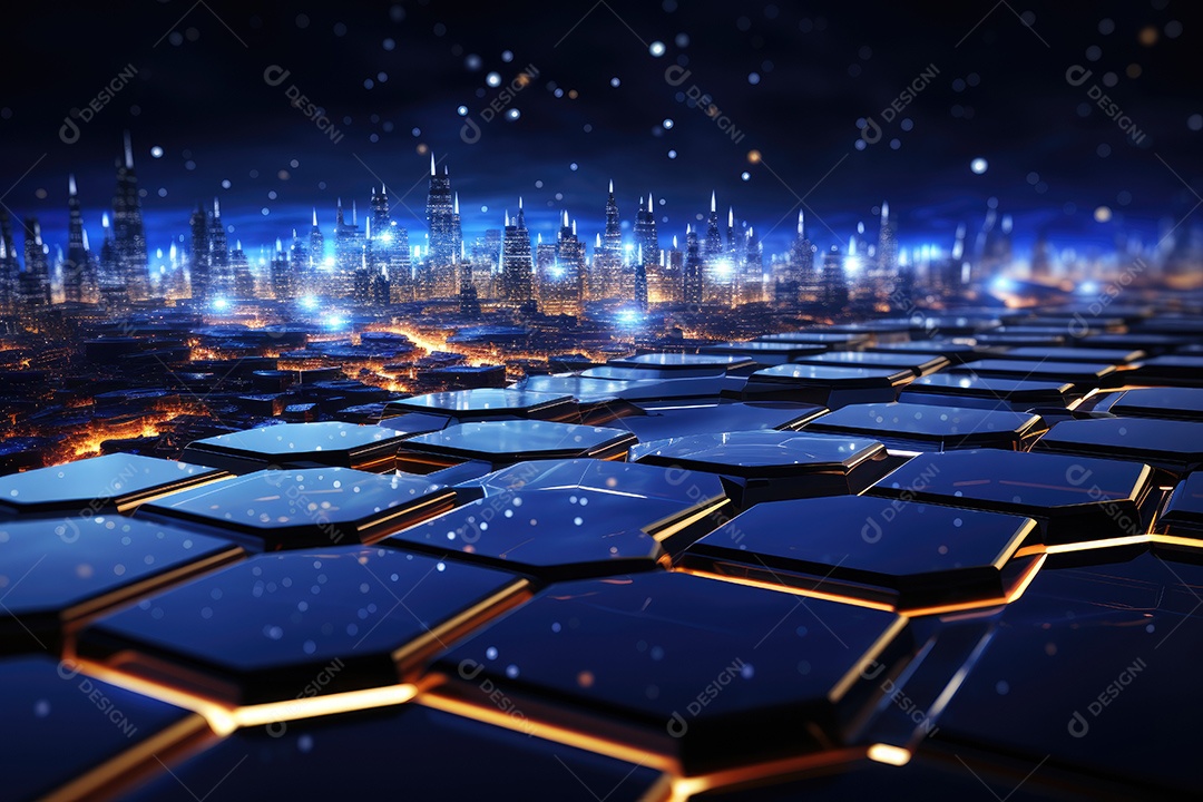 Ilustração científica futurista de fundo hexagonal azul componentes HUD conceito de tecnologia gerado por IA