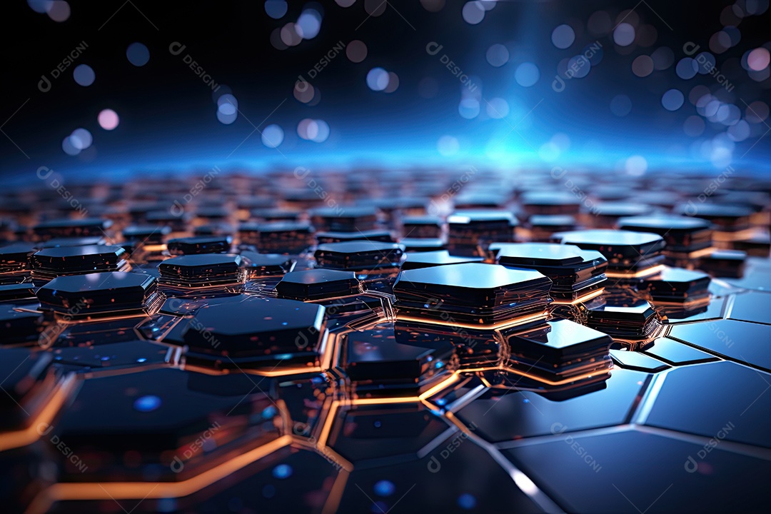 Ilustração científica futurista de fundo hexagonal azul componentes HUD conceito de tecnologia gerado por IA