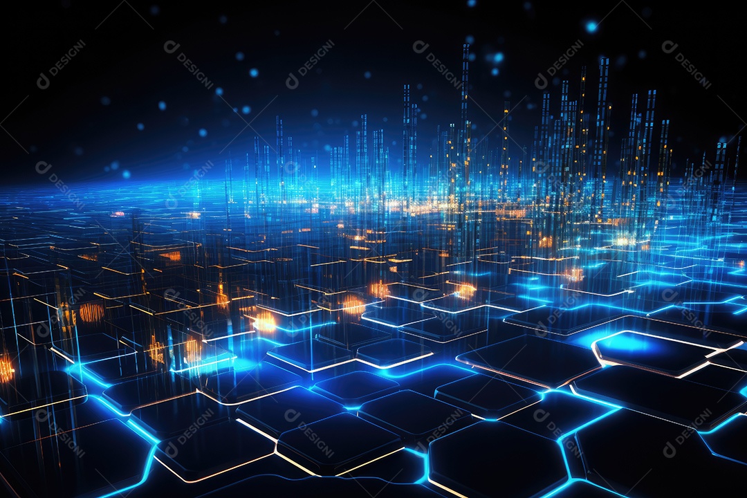 Ilustração científica futurista de fundo hexagonal azul componentes HUD conceito de tecnologia gerado por IA