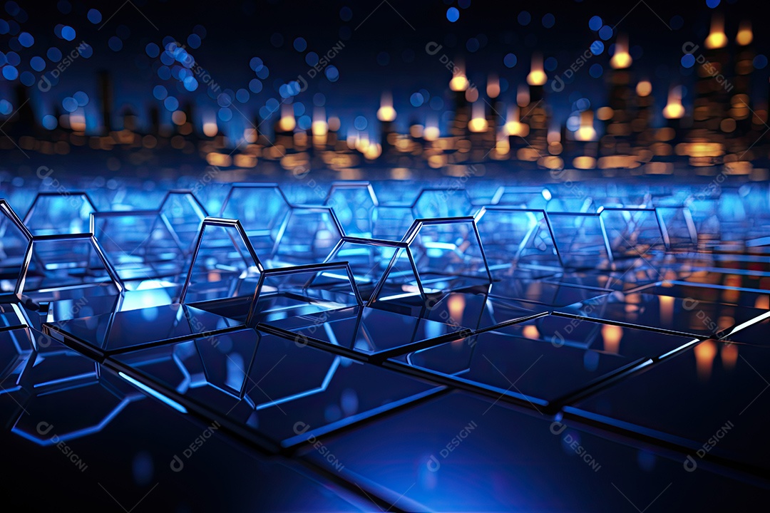 Ilustração científica futurista de fundo hexagonal azul componentes HUD conceito de tecnologia gerado por IA