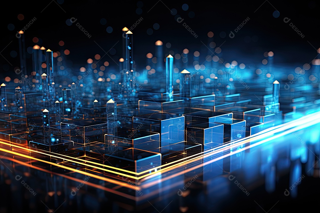 Ilustração científica futurista de fundo hexagonal azul componentes HUD conceito de tecnologia gerado por IA