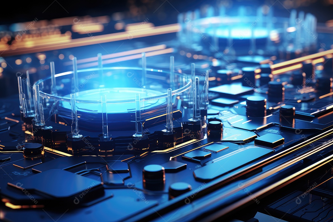 Ilustração científica futurista de fundo hexagonal azul componentes HUD conceito de tecnologia gerado por IA