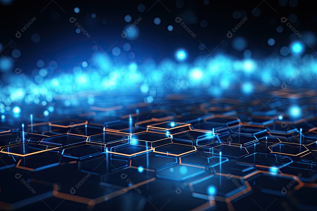 Ilustração científica futurista de fundo hexagonal azul componentes HUD conceito de tecnologia gerado por IA