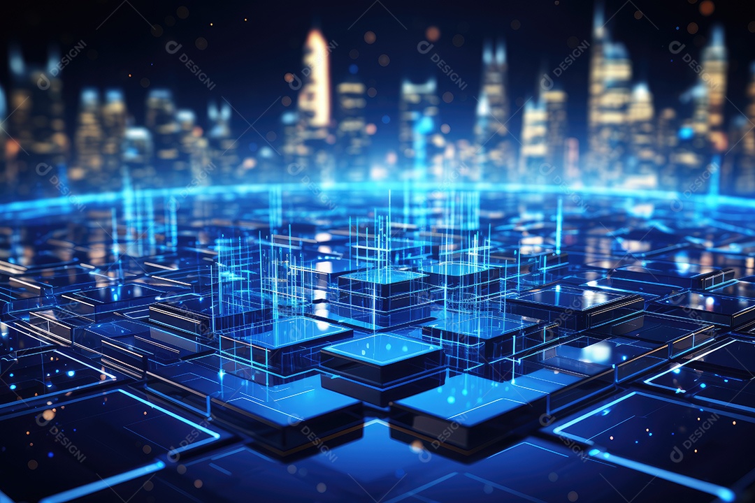 Ilustração científica futurista de fundo hexagonal azul componentes HUD conceito de tecnologia gerado por IA