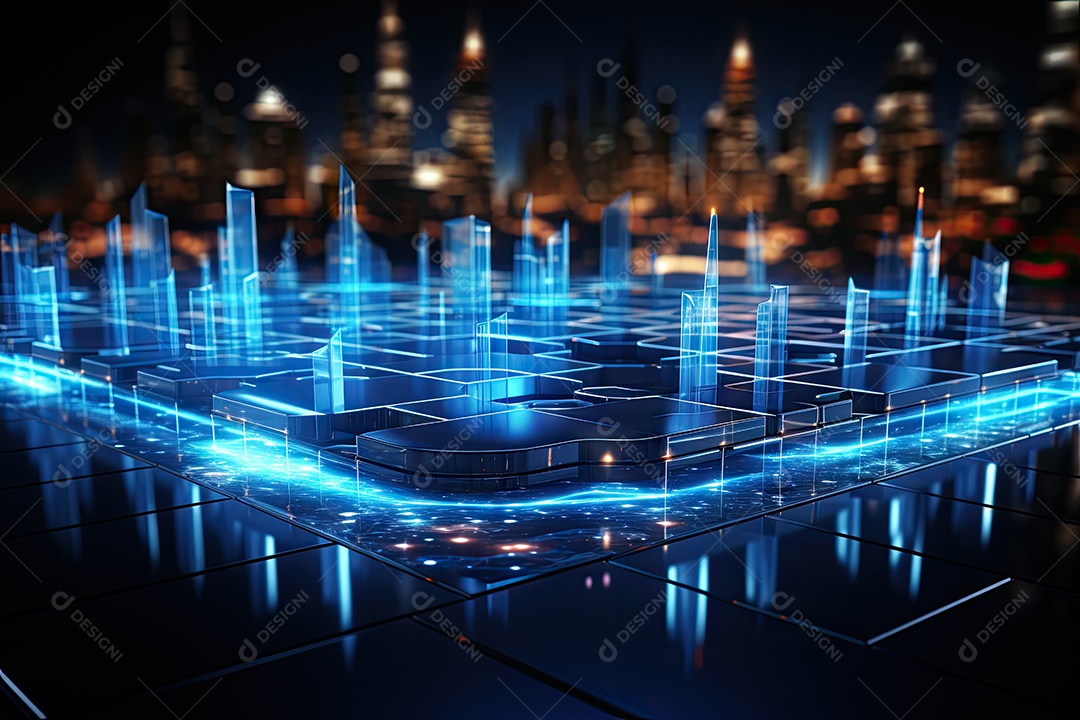Ilustração científica futurista de fundo hexagonal azul componentes HUD conceito de tecnologia gerado por IA