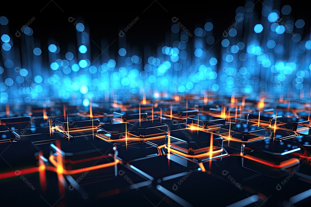 Ilustração científica futurista de fundo hexagonal azul componentes HUD conceito de tecnologia gerado por IA